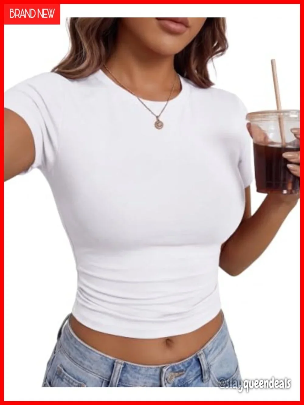 Women's Slim Fit Crop Tee Short Sleeve Crew Neck Stretch Basic Top